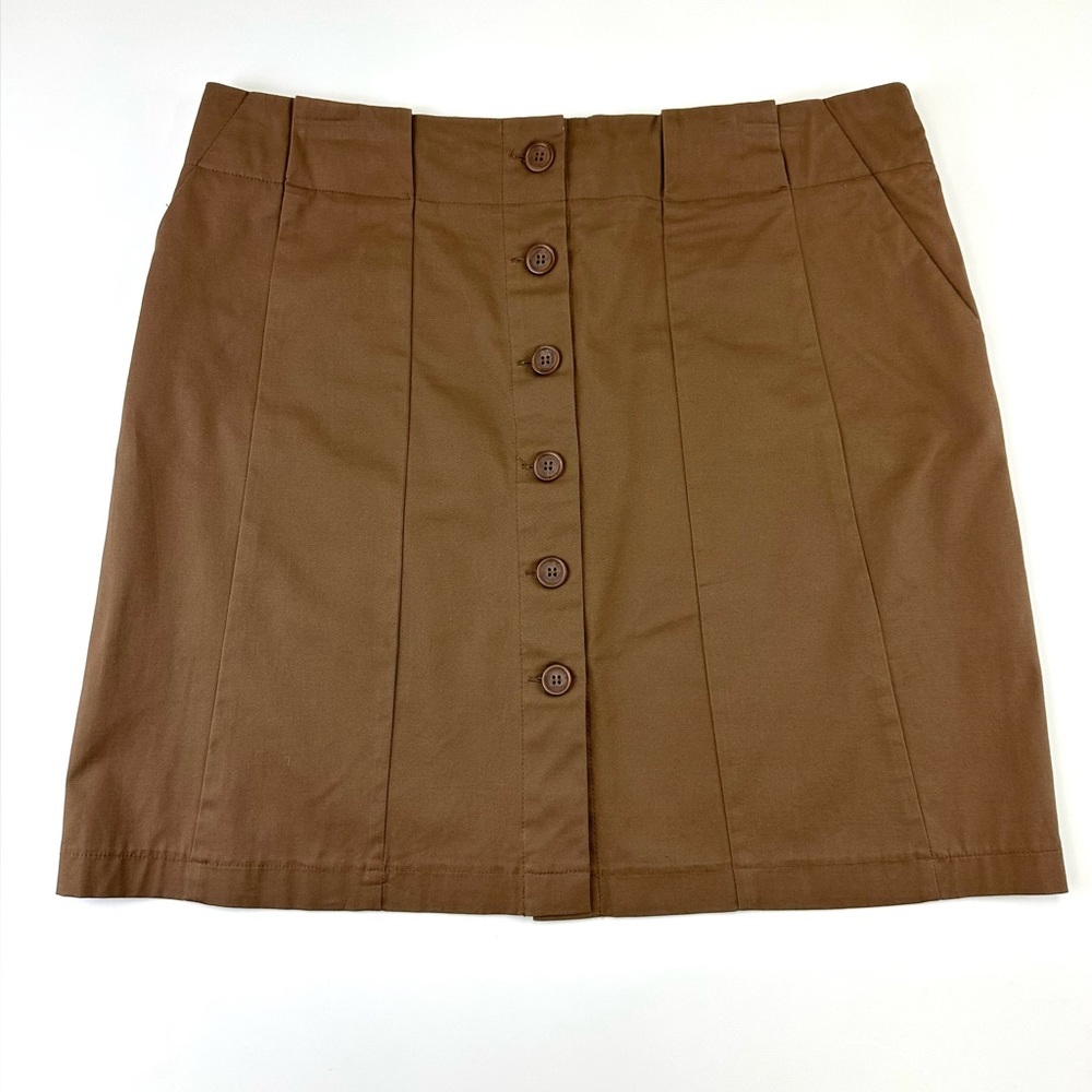 Cleo Petite Brown Button Front Skirt Size 14P Cotton Stretch Casual Work